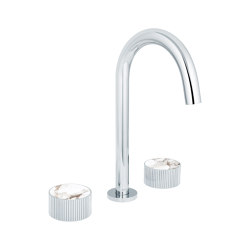 Chiasso | Deck Mounted 3 Hole Basin Mixer Breccia Capraia Matt Marble Handle Insert Chrome | Wash basin taps | BAGNODESIGN