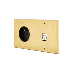 Brushed Brass - Double Horizontal Cover Plate - Socket - Media | Sockets | Modelec