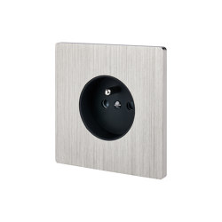 Brushed Nickel - Single cover plate - 1 Socket | Schuko sockets | Modelec